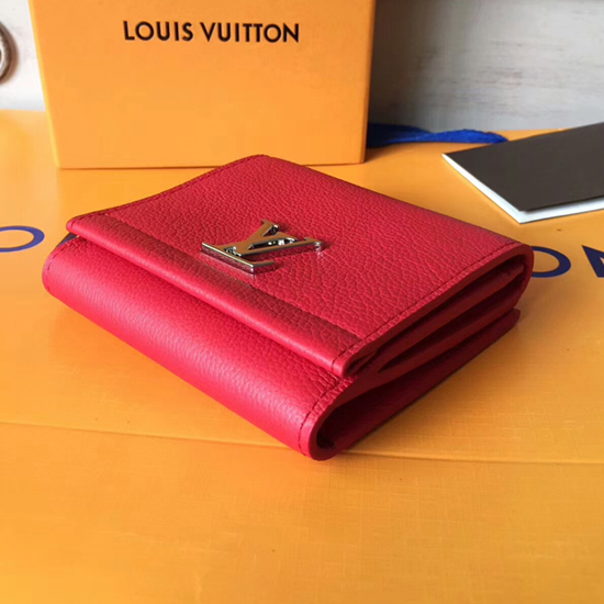 Louis Vuitton, Bags, Louis Vuitton Lockme Ii Small Compact Calfskin  Leather Wallet Red