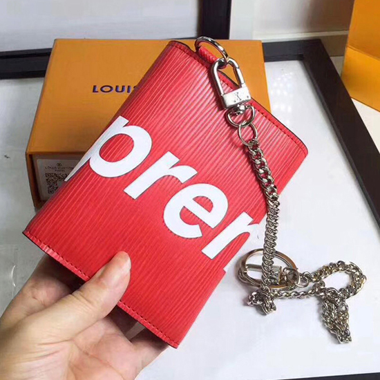 Louis Vuitton Louis Vuitton X Supreme Chain Wallet In Red Epi Leather on  SALE