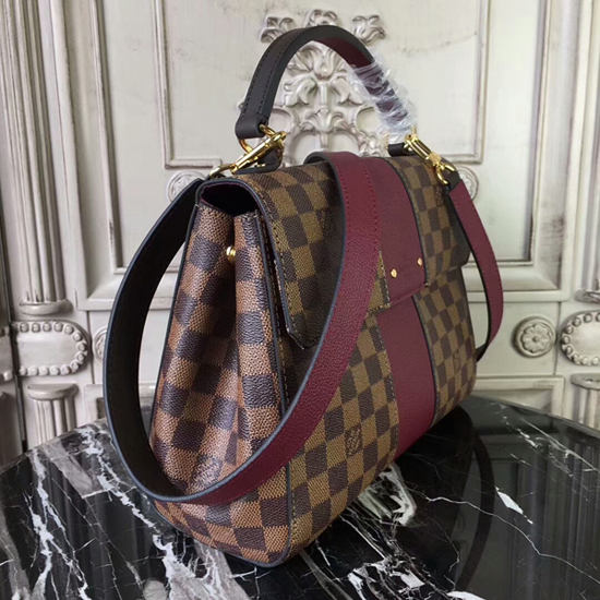 Louis Vuitton Bond Street Top Handle Bag Damier Burgundy Leather MM Brown