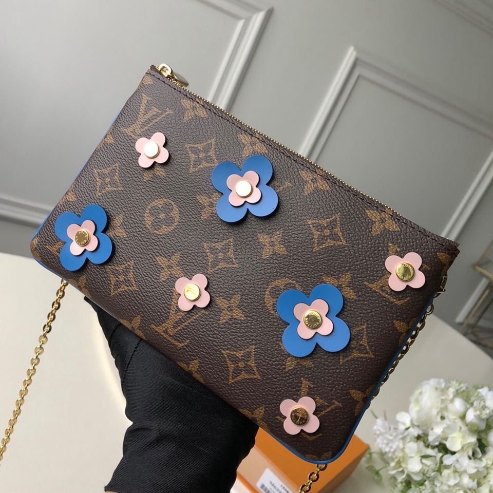 Louis Vuitton Pochette Double Zip Monogram Blooming Flowers Brown