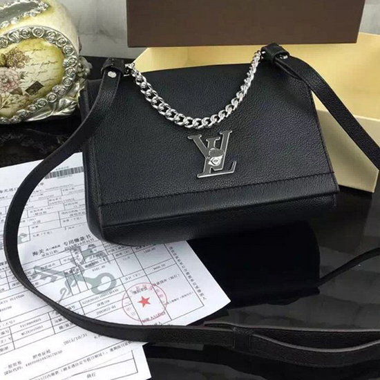 Louis Vuitton Grained Calfskin Lockme Chain Bag PM Black
