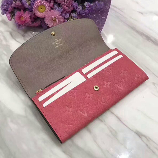 LOUIS VUITTON Emilie Monogram Empreinte Leather Wallet Red