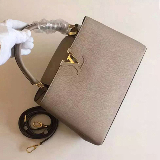 Galet Gray Taurillon Leather Capucines BB Gold Hardware, 2019