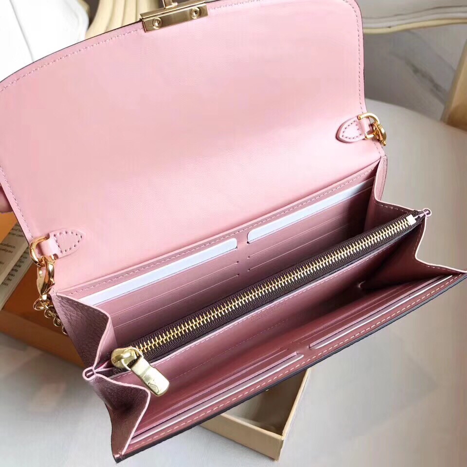 Louis Vuitton Damier Ebene Magnolia Pink Croisette Chain Wallet