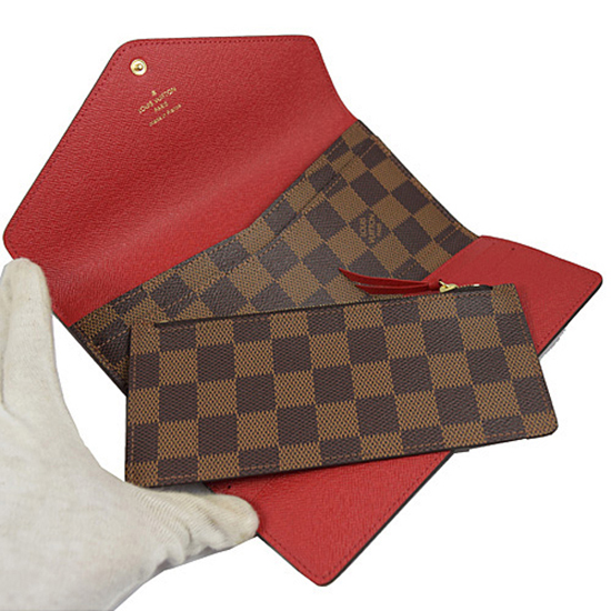 Louis Vuitton Damier Ebene Red Lining Josephine Wallet N63543 *Brand New*