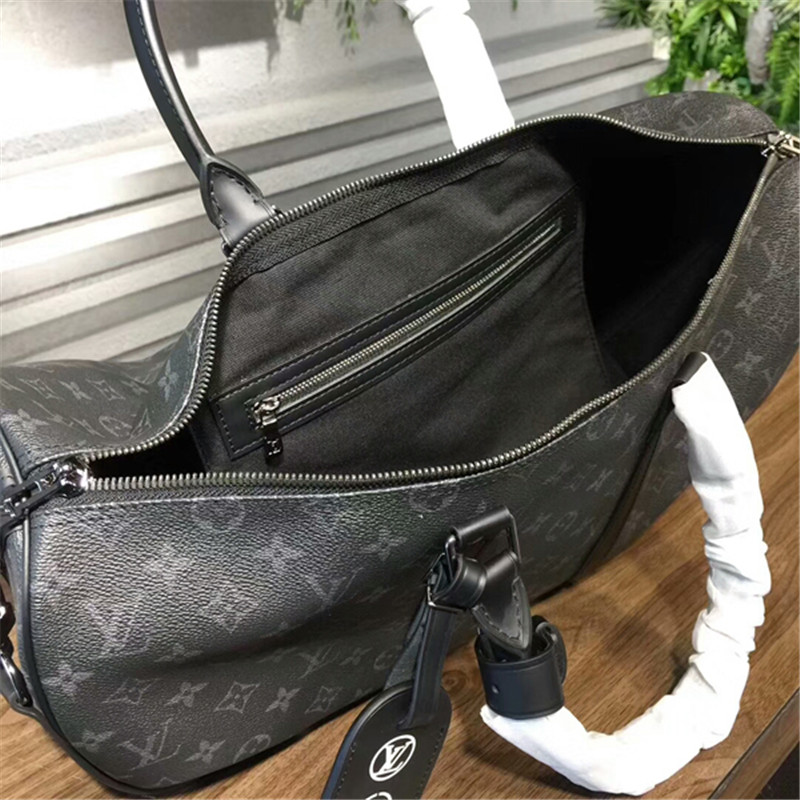 Louis Vuitton Black Monogram Eclipse Keepall Bandouliere 55 Duffle Bag Strap  39L For Sale at 1stDibs